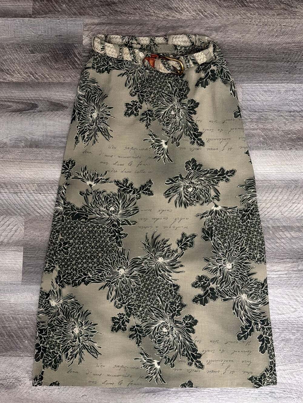 Ruby Rd. Floral Script Print Maxi Skirt with Braided Belt Size 12